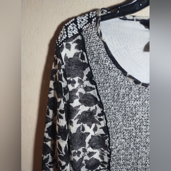 Ali Miles Top Wool Blend Patchwork Floral Mesh Boho Artsy - Picture 2 of 16